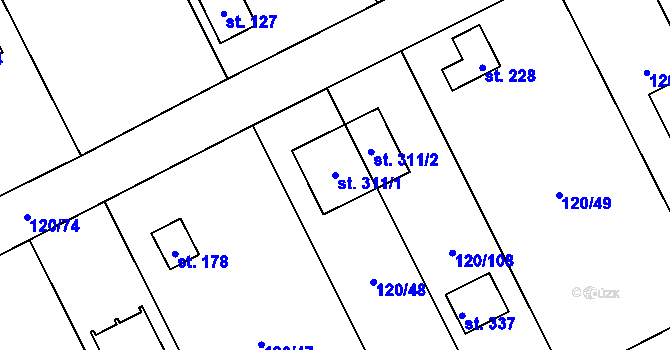 Parcela st. 311/1 v KÚ Medlešice, Katastrální mapa