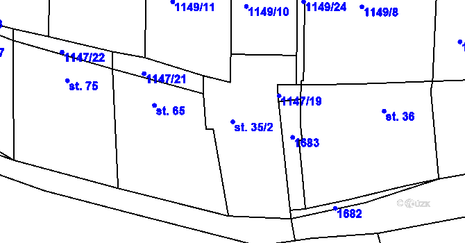 Parcela st. 35/2 v KÚ Medlice, Katastrální mapa