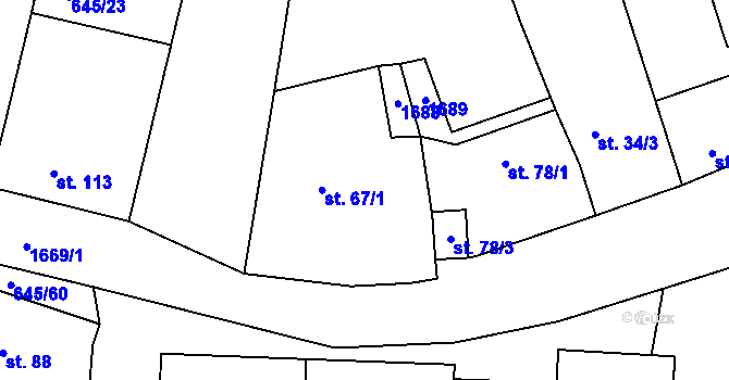 Parcela st. 67/1 v KÚ Medlice, Katastrální mapa