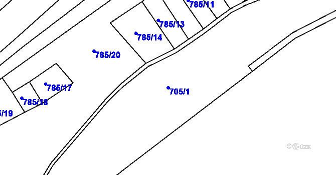 Parcela st. 705/1 v KÚ Medlice, Katastrální mapa