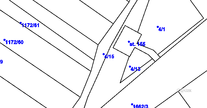 Parcela st. 4/15 v KÚ Medlice, Katastrální mapa