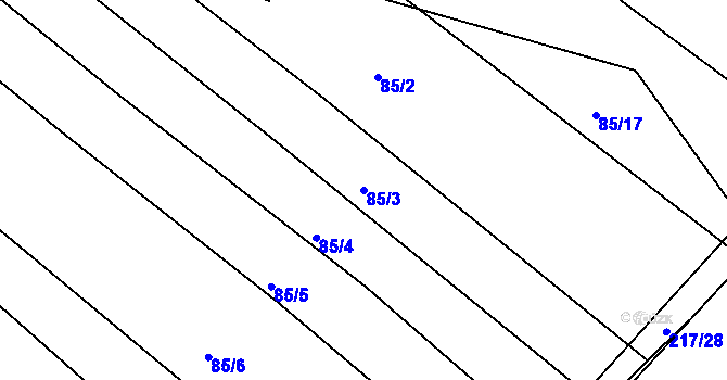 Parcela st. 85/3 v KÚ Medlice, Katastrální mapa