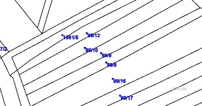 Parcela st. 99/9 v KÚ Medlice, Katastrální mapa