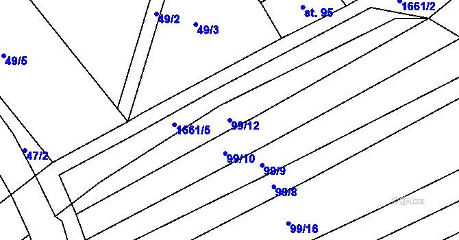 Parcela st. 99/12 v KÚ Medlice, Katastrální mapa