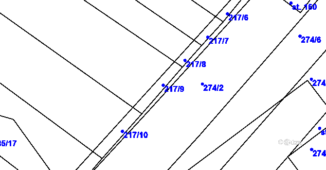 Parcela st. 217/9 v KÚ Medlice, Katastrální mapa