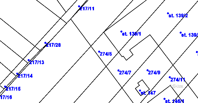 Parcela st. 274/5 v KÚ Medlice, Katastrální mapa