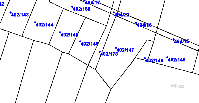 Parcela st. 402/178 v KÚ Medlice, Katastrální mapa
