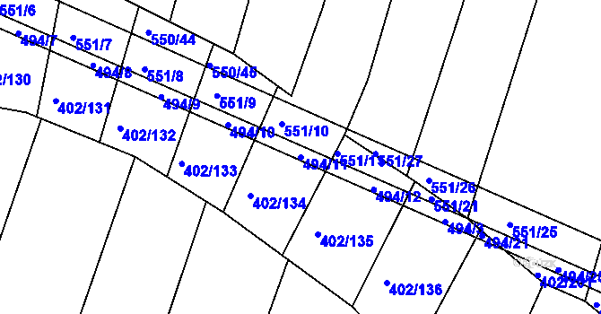 Parcela st. 494/11 v KÚ Medlice, Katastrální mapa