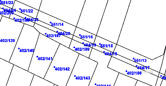 Parcela st. 494/19 v KÚ Medlice, Katastrální mapa