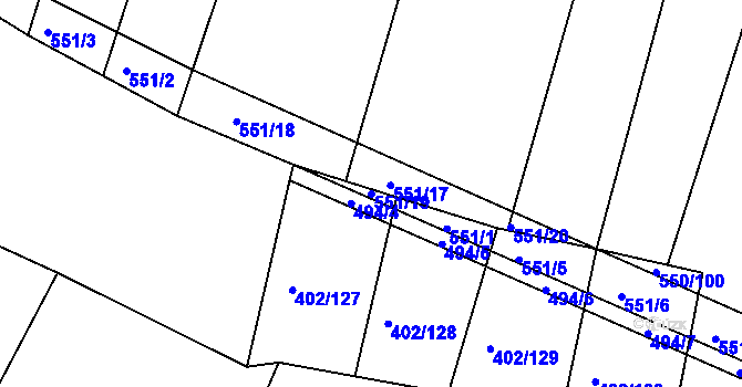 Parcela st. 551/19 v KÚ Medlice, Katastrální mapa