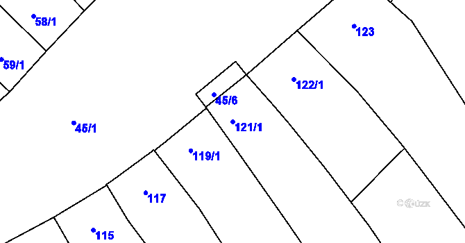 Parcela st. 121/1 v KÚ Medlov, Katastrální mapa