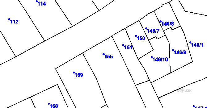 Parcela st. 155 v KÚ Medlov, Katastrální mapa