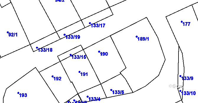 Parcela st. 190 v KÚ Medlov, Katastrální mapa