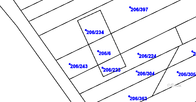 Parcela st. 206/6 v KÚ Medlov, Katastrální mapa
