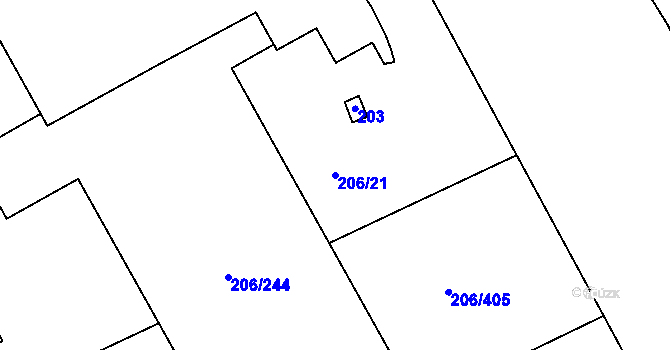 Parcela st. 206/21 v KÚ Medlov, Katastrální mapa