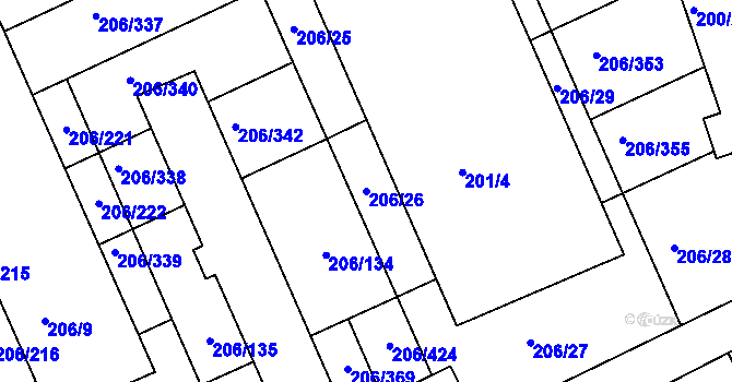 Parcela st. 206/26 v KÚ Medlov, Katastrální mapa
