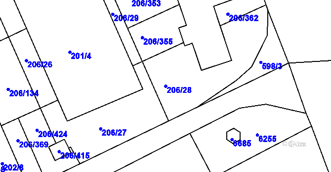 Parcela st. 206/28 v KÚ Medlov, Katastrální mapa