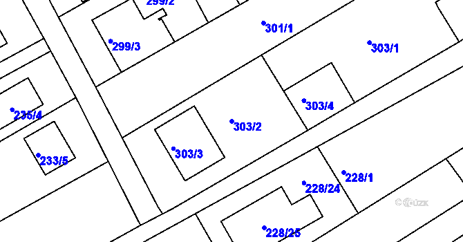 Parcela st. 303/2 v KÚ Medlov, Katastrální mapa