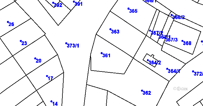 Parcela st. 361 v KÚ Medlov, Katastrální mapa
