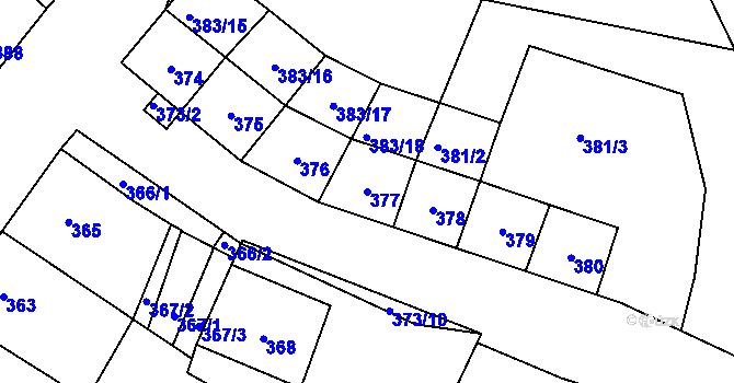 Parcela st. 377 v KÚ Medlov, Katastrální mapa