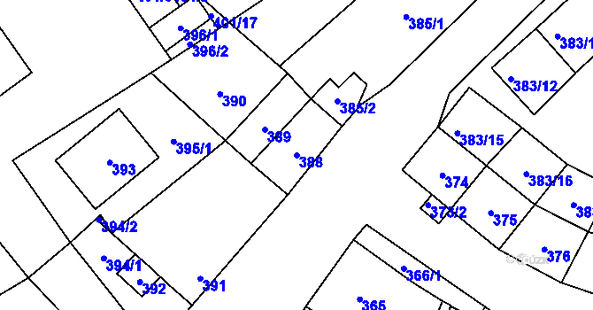 Parcela st. 388 v KÚ Medlov, Katastrální mapa