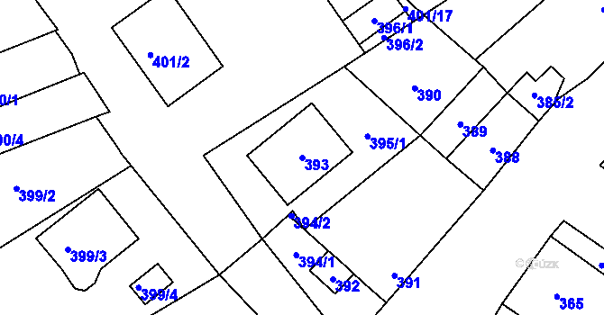 Parcela st. 393 v KÚ Medlov, Katastrální mapa
