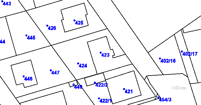 Parcela st. 423 v KÚ Medlov, Katastrální mapa