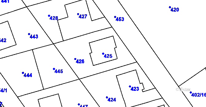 Parcela st. 425 v KÚ Medlov, Katastrální mapa