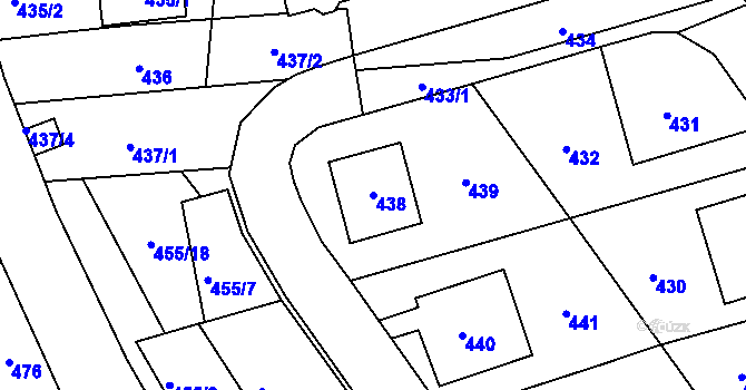 Parcela st. 438 v KÚ Medlov, Katastrální mapa