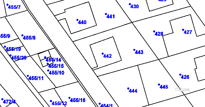 Parcela st. 442 v KÚ Medlov, Katastrální mapa