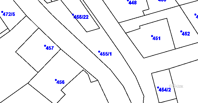 Parcela st. 455/1 v KÚ Medlov, Katastrální mapa