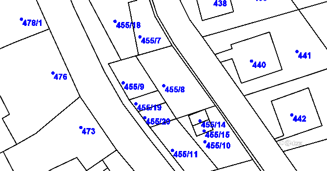 Parcela st. 455/8 v KÚ Medlov, Katastrální mapa