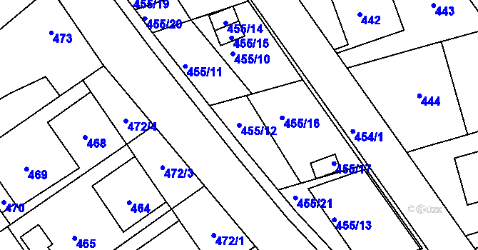 Parcela st. 455/12 v KÚ Medlov, Katastrální mapa
