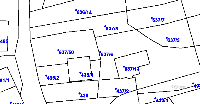 Parcela st. 637/6 v KÚ Medlov, Katastrální mapa