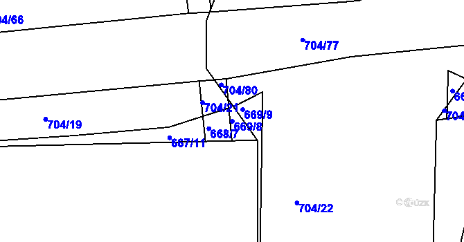 Parcela st. 669/8 v KÚ Medlov, Katastrální mapa