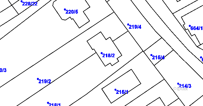Parcela st. 218/2 v KÚ Medlov, Katastrální mapa