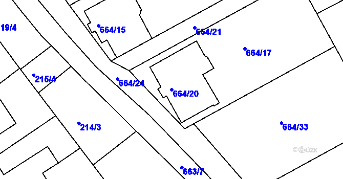 Parcela st. 664/20 v KÚ Medlov, Katastrální mapa