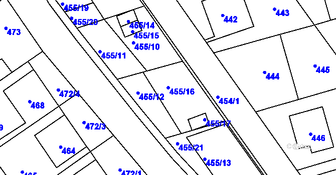 Parcela st. 455/16 v KÚ Medlov, Katastrální mapa