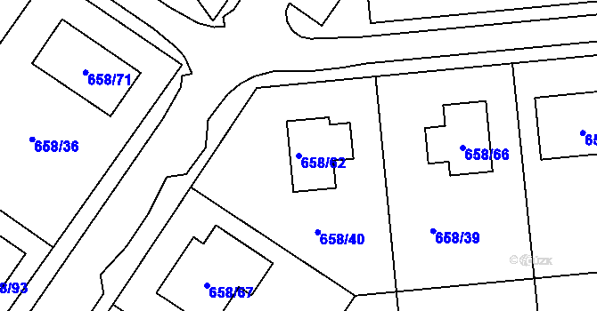 Parcela st. 658/62 v KÚ Medlov, Katastrální mapa