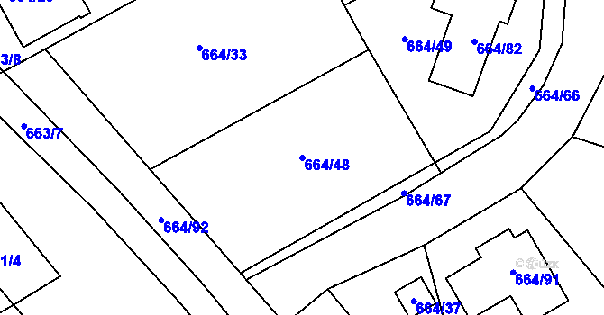 Parcela st. 664/48 v KÚ Medlov, Katastrální mapa