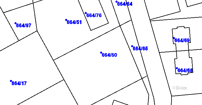 Parcela st. 664/50 v KÚ Medlov, Katastrální mapa