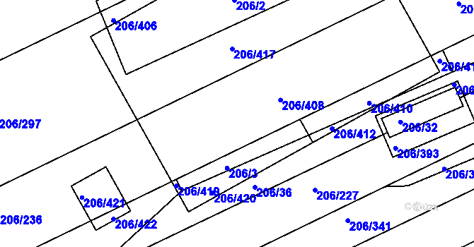 Parcela st. 206/238 v KÚ Medlov, Katastrální mapa