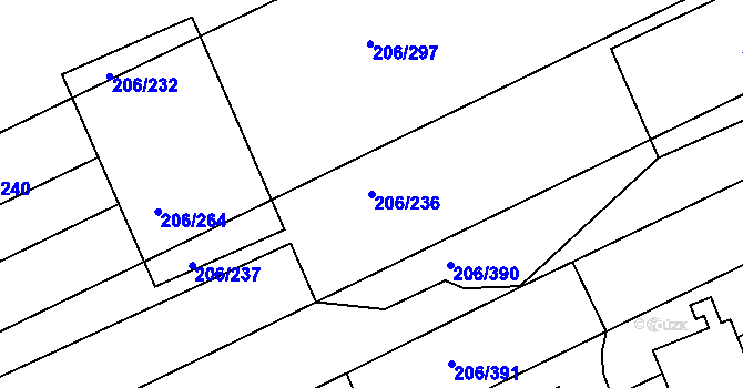 Parcela st. 206/236 v KÚ Medlov, Katastrální mapa