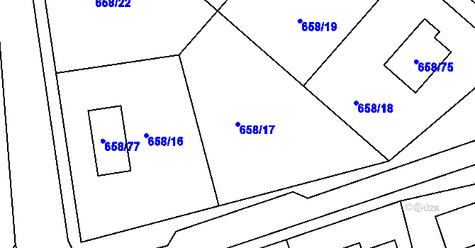 Parcela st. 658/17 v KÚ Medlov, Katastrální mapa