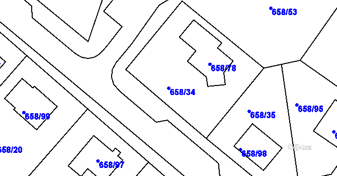 Parcela st. 658/34 v KÚ Medlov, Katastrální mapa