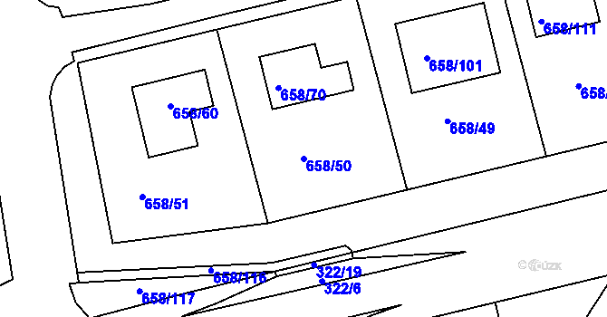 Parcela st. 658/50 v KÚ Medlov, Katastrální mapa