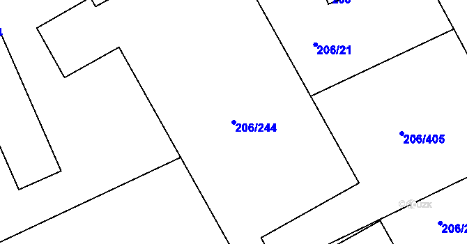 Parcela st. 206/244 v KÚ Medlov, Katastrální mapa