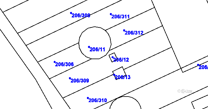 Parcela st. 206/258 v KÚ Medlov, Katastrální mapa
