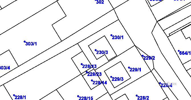 Parcela st. 230/3 v KÚ Medlov, Katastrální mapa