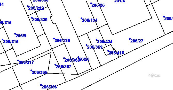 Parcela st. 206/369 v KÚ Medlov, Katastrální mapa